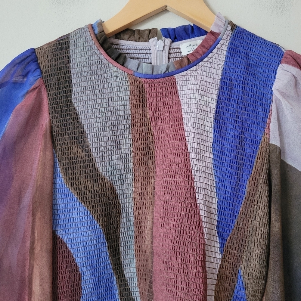 Aritzia Wilfred Tempest Smocked Prairie Long Sleeve Blouse Size XS - Picture 4 of 8